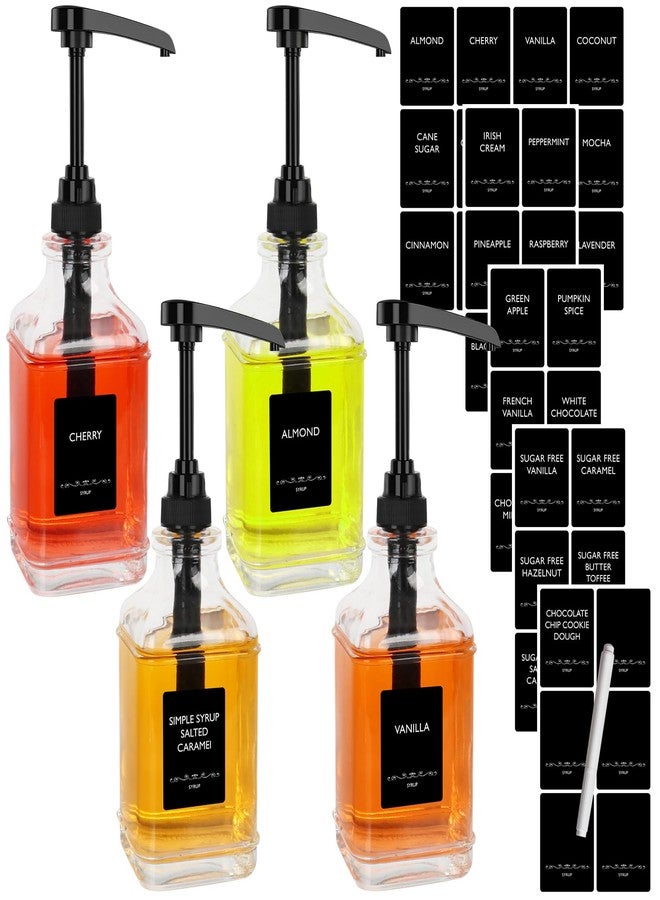 STARSIDE 16 oz Coffee Syrup Dispenser,4 pcs Clear Glass Syrup Bottle with 1/4oz Capacity Pump,Syrup Dispenser for Coffee Bar with Plastic Pump and Syrup Labels - Image 1